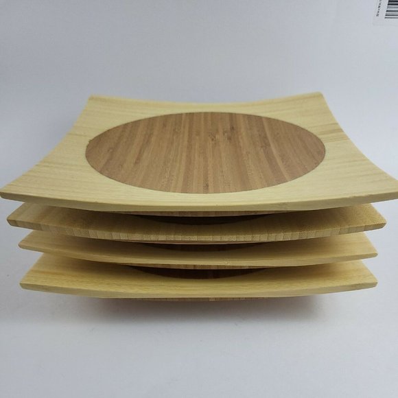 Totally Bamboo Set of 4 10" inch Square Bamboo Plates Bohemian Boho Natural - Picture 3 of 8